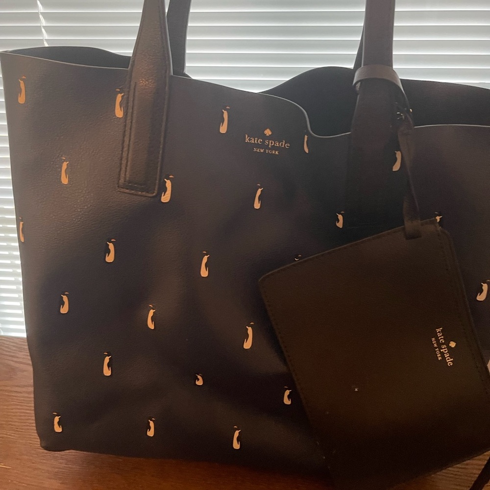 Kate Spade Reversible Tote Black and Penguins